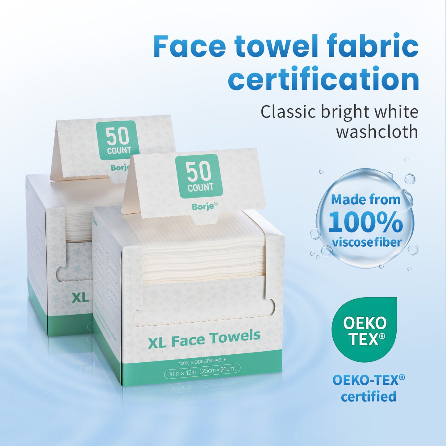 Borje Disposable Face Towels XL, 10" x 12", 100 Count (2 Packs of 50), Ultra Soft & Thick Face Towelettes Disposable, Makeup Remover Wipes for Women Cleansing