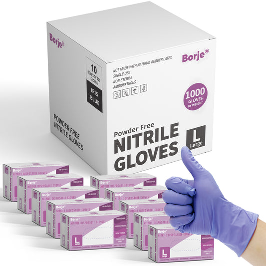 Borje Nitrile Disposable Gloves, Iris Blue, Latex & Powder-Free, Food Safe, Cleaning Disposable Glove (Case of 1000, 10 Boxes of 100)