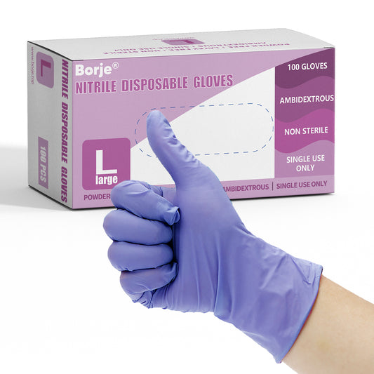 Borje Nitrile Disposable Gloves, Iris Blue, Latex-Free, Powder-Free, Food Safe, Box of 100