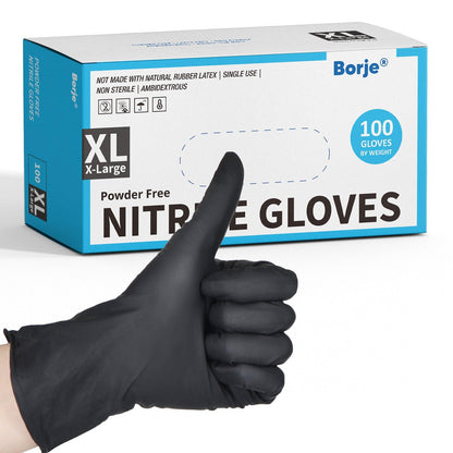 Borje® Black Nitrile Disposable Gloves, 4 Mil, Latex & Powder-Free, Food Safe, Textured Fingertips, 100 Count - Borje