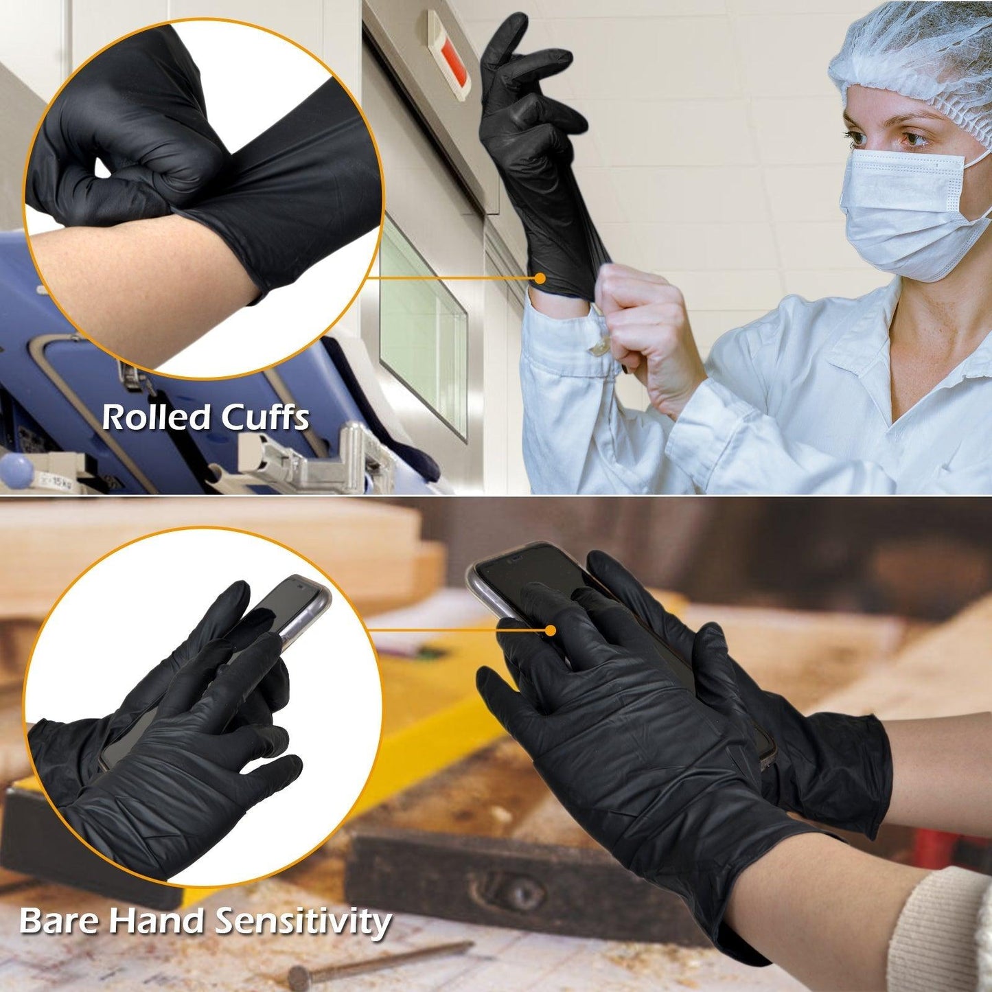 Borje® Black Nitrile Disposable Gloves, 4 Mil, Latex & Powder-Free, Food Safe, Textured Fingertips, 100 Count - Borje